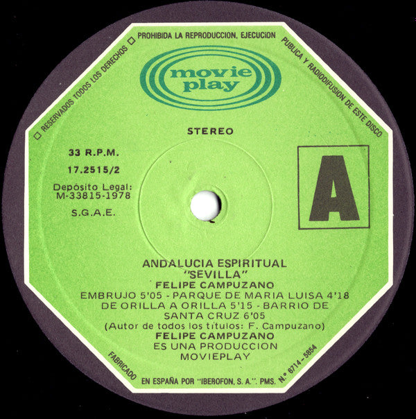 Felipe Campuzano : Andalucía Espiritual Vol. 2 - Sevilla (LP, Album, Gat)