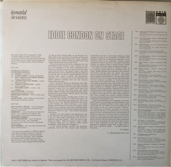 Eddie Condon : Eddie Condon On Stage (LP, Album, Yel)