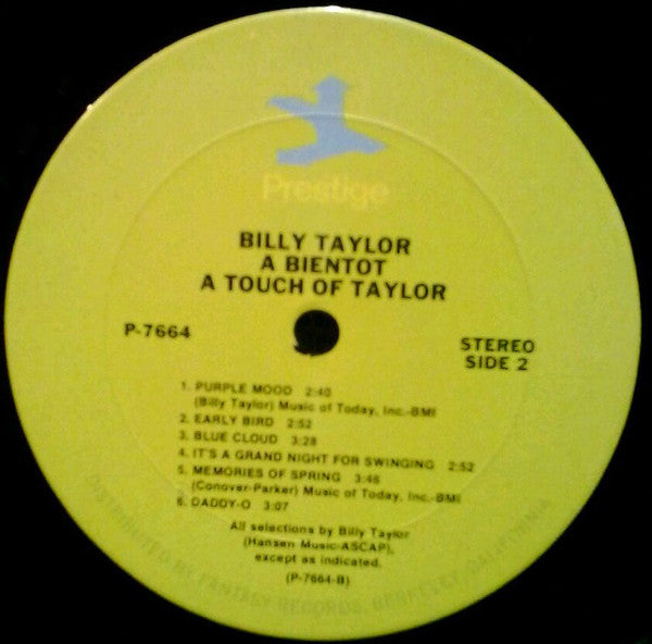 Billy Taylor Trio : A Bientot A Touch Of Taylor (LP, Album, RE, RM)