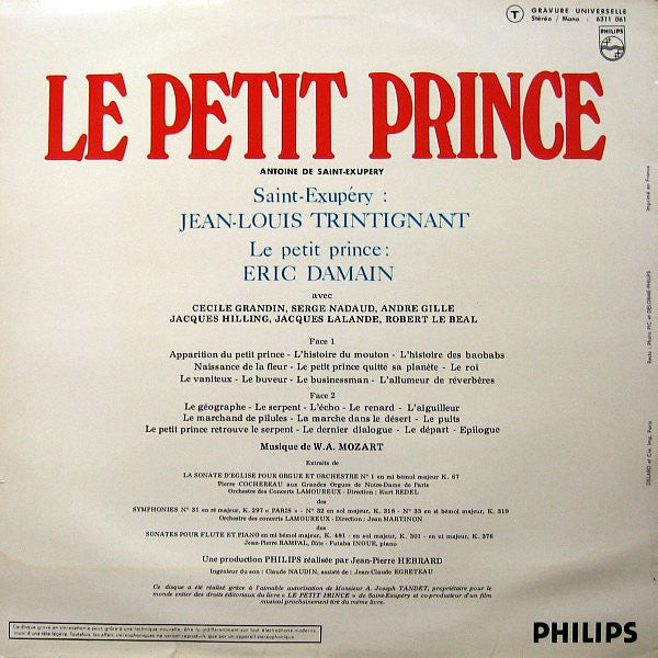 Eric Damain, Jean-Louis Trintignant : Le Petit Prince (Antoine De Saint-Exupéry) (LP, Album, Dil)