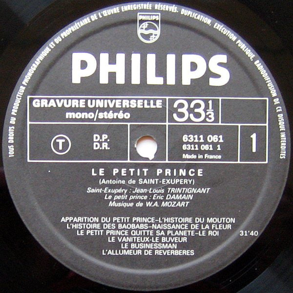 Eric Damain, Jean-Louis Trintignant : Le Petit Prince (Antoine De Saint-Exupéry) (LP, Album, Dil)