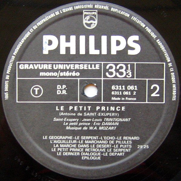 Eric Damain, Jean-Louis Trintignant : Le Petit Prince (Antoine De Saint-Exupéry) (LP, Album, Dil)