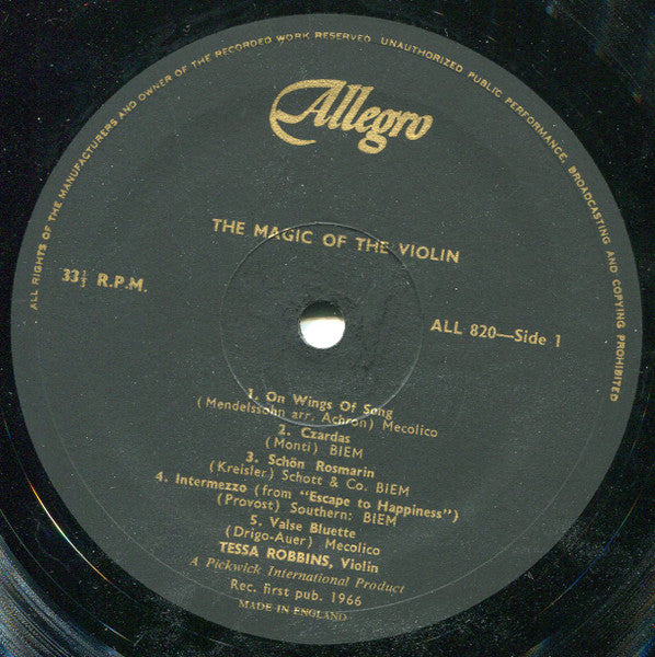 Tessa Robbins : The Magic Of The Violin (LP, Album, Mono)