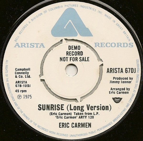 Eric Carmen : Sunrise (7", Single, Promo)