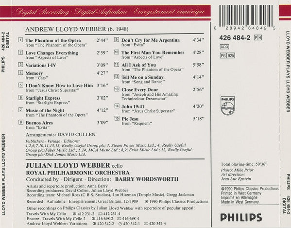 Julian Lloyd Webber : Lloyd Webber Plays Lloyd Webber (CD, Album, Uni)