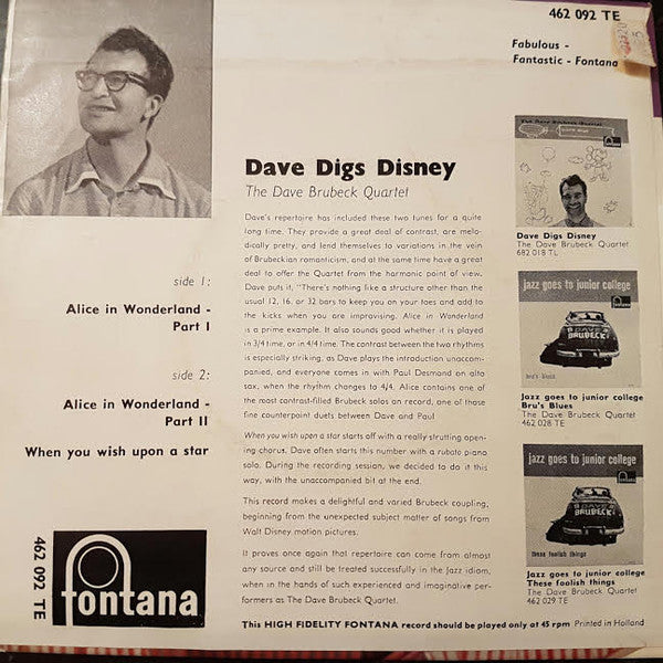 The Dave Brubeck Quartet : Dave Digs Disney (7", EP)