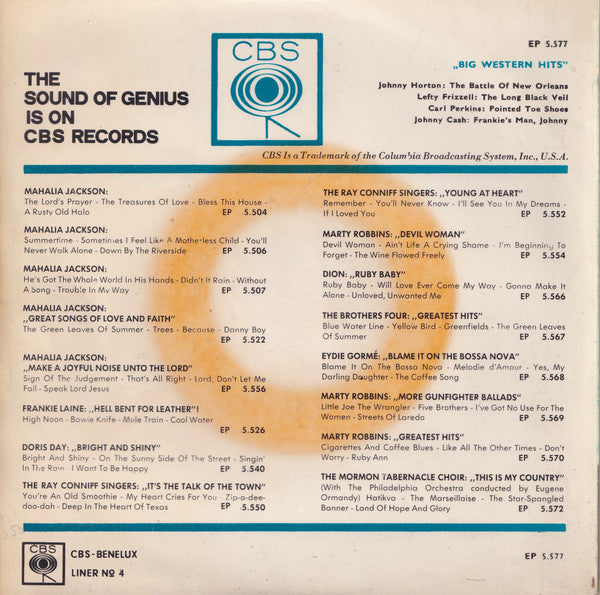 Johnny Horton / Lefty Frizzell / Carl Perkins / Johnny Cash : The Big Country And Western Hits (7", EP)