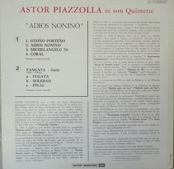 Astor Piazzolla Y Su Quinteto : Adios Nonino (LP, Album)