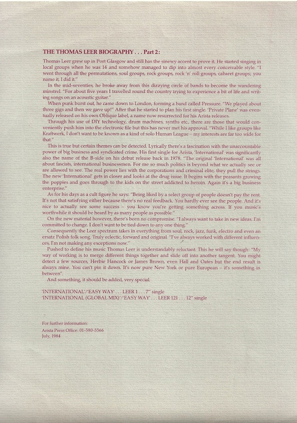 Thomas Leer : International (12")