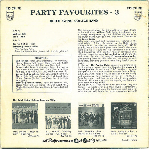 The Dutch Swing College Band : Party Favourites 3 (7", EP)