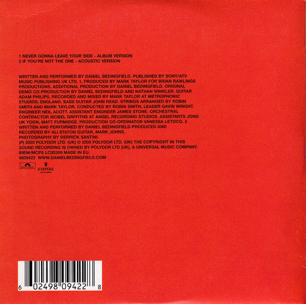 Daniel Bedingfield : Never Gonna Leave Your Side (CD, Single)