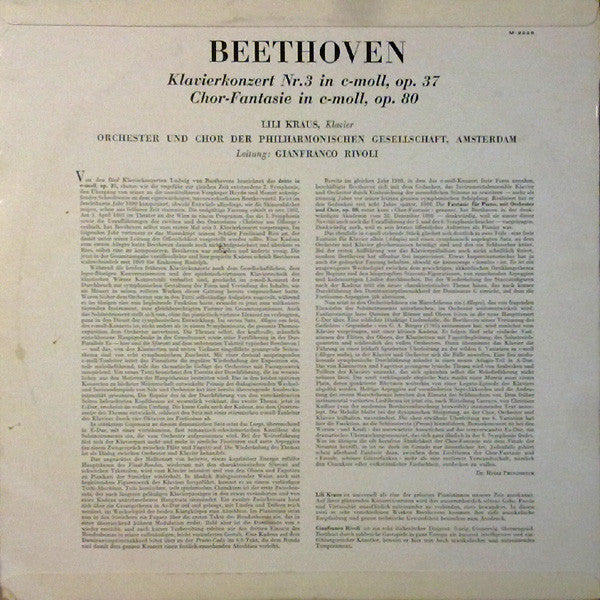 Ludwig van Beethoven, Amsterdam Philharmonic Society Orchestra Und Amsterdam Philharmonic Society Chorus, Gianfranco Rivoli, Lili Kraus : Klavierkonzert Nr. 3 / Chor-Fantasie (LP, Mono)