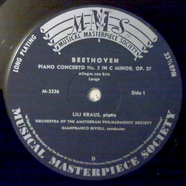 Ludwig van Beethoven, Amsterdam Philharmonic Society Orchestra Und Amsterdam Philharmonic Society Chorus, Gianfranco Rivoli, Lili Kraus : Klavierkonzert Nr. 3 / Chor-Fantasie (LP, Mono)