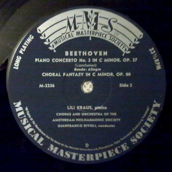 Ludwig van Beethoven, Amsterdam Philharmonic Society Orchestra Und Amsterdam Philharmonic Society Chorus, Gianfranco Rivoli, Lili Kraus : Klavierkonzert Nr. 3 / Chor-Fantasie (LP, Mono)
