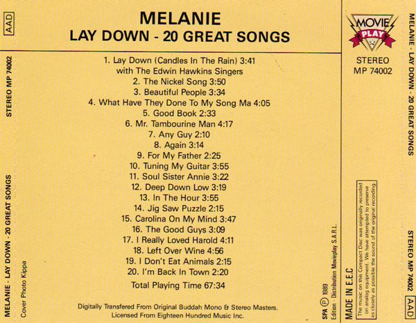Melanie (2) : Lay Down - 20 Great Songs (CD, Comp)