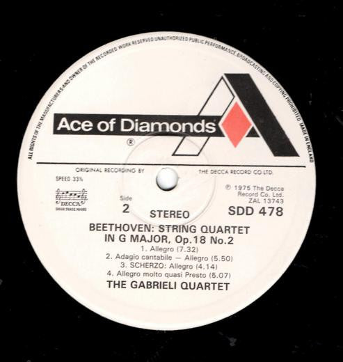 Ludwig van Beethoven, The Gabrieli String Quartet : String Quartets Op 18 No 1 and 2 (LP, Album)