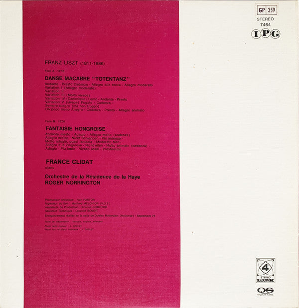 Franz Liszt, France Clidat, Residentie Orkest, Roger Norrington : Danse Macabre / Fantaisie Hongroise (LP, Album, Qua)