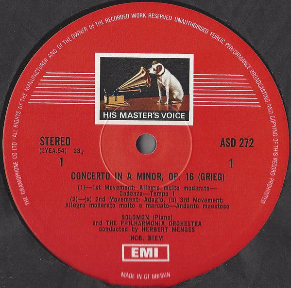 Edvard Grieg / Robert Schumann, Solomon (6), Herbert Menges, Philharmonia Orchestra : Piano Concertos (LP, RE, ER2)