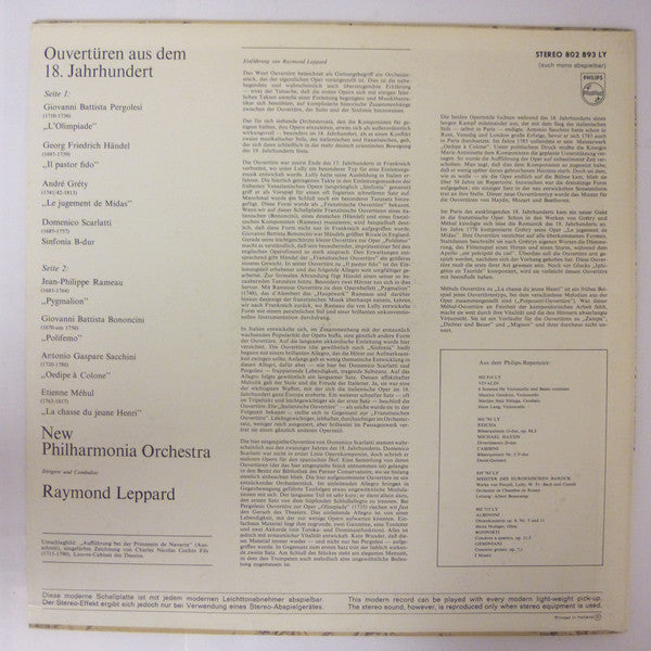 New Philharmonia Orchestra / Raymond Leppard : Ouvertüren Aus Dem 18. Jahrhundert (LP, Album, Ger)