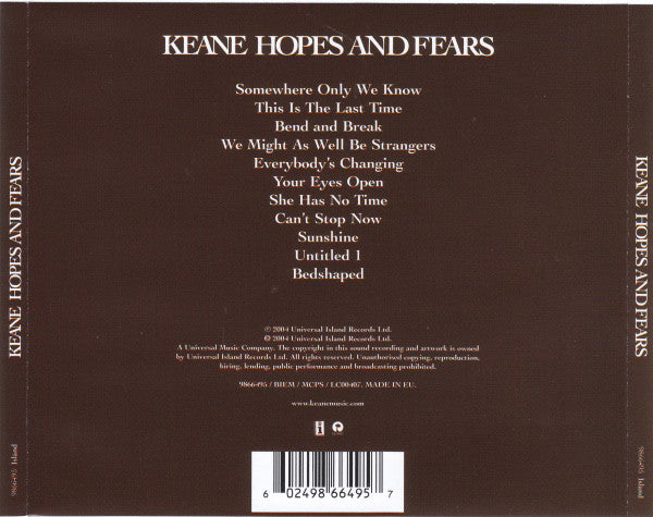 Keane : Hopes And Fears (CD, Album, RP)
