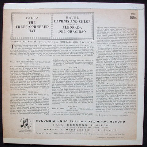 Manuel De Falla, Maurice Ravel, Philharmonia Orchestra, Carlo Maria Giulini : The Three-Cornered Hat / Daphnis Et Chloë Suite No. 2 / Alborada Del Gracioso (LP, Mono)