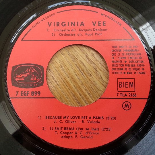 Virginia Vee : Because My Love Est A Paris (7", EP, Mono)