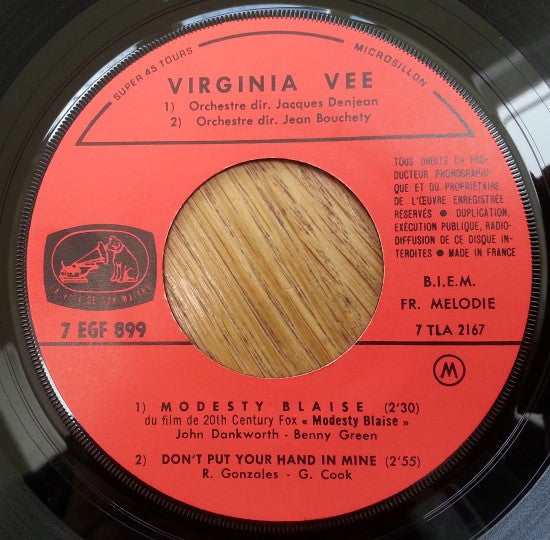 Virginia Vee : Because My Love Est A Paris (7", EP, Mono)