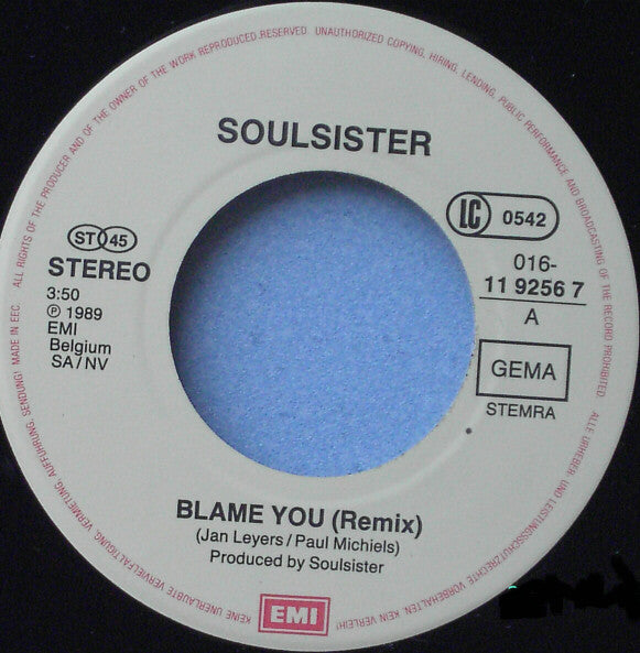 Soulsister : Blame You (Remix) (7", Single)
