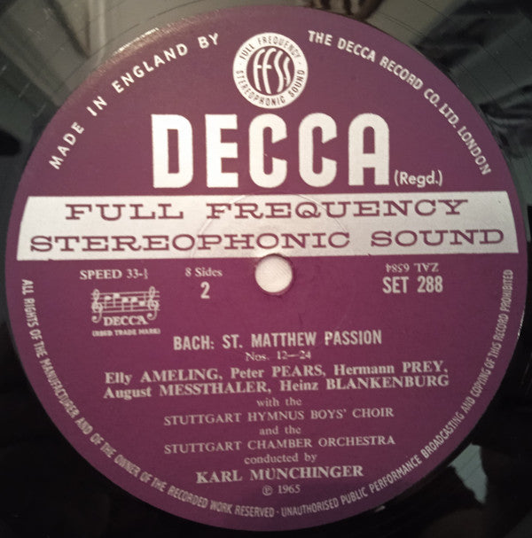 Johann Sebastian Bach, Stuttgarter Kammerorchester, Karl Münchinger : Matthäus-Passion (4xLP, RE + Box, RE)