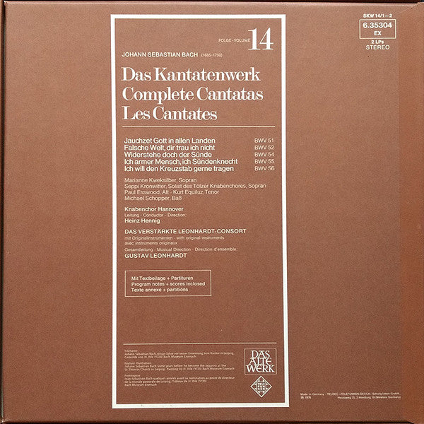 Johann Sebastian Bach : Kantatenwerk · Complete Cantatas | BWV 51, 52, 54, 55, 56 | 14 (2xLP + Box)