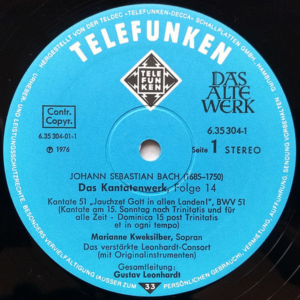 Johann Sebastian Bach : Kantatenwerk · Complete Cantatas | BWV 51, 52, 54, 55, 56 | 14 (2xLP + Box)