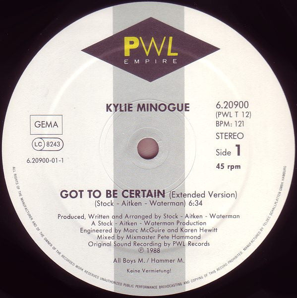 Kylie Minogue : Got To Be Certain (12", Maxi)