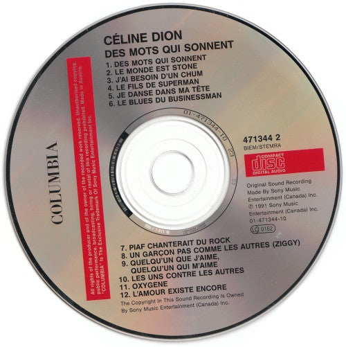 Céline Dion : Des Mots Qui Sonnent (CD, Album, RP)