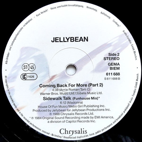 Jellybean* Featuring Richard Darbyshire : Coming Back For More (12", Maxi)