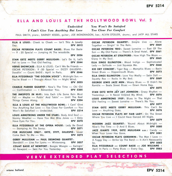 Ella Fitzgerald, Louis Armstrong : Ella And Louis Concert At The Hollywood Bowl (7", EP, Mono)