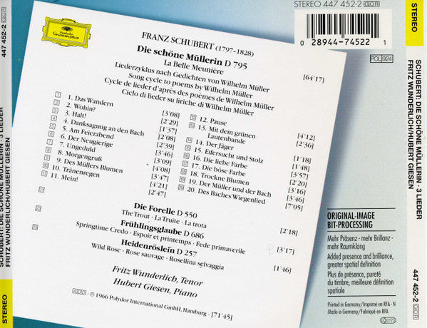 Franz Schubert - Fritz Wunderlich · Hubert Giesen : Die Schöne Müllerin · 3 Lieder (CD, Comp, RE, RM)