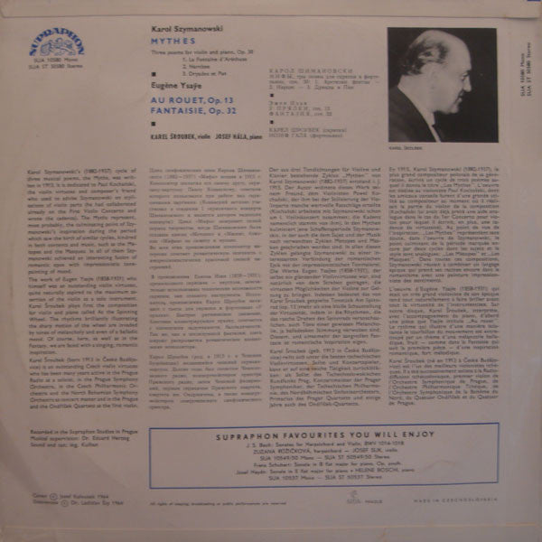 Karol Szymanowski, Eugène Ysaÿe, Karel Šroubek : Mythes / Au Rouet / Fantaisie (LP, Album, RP)