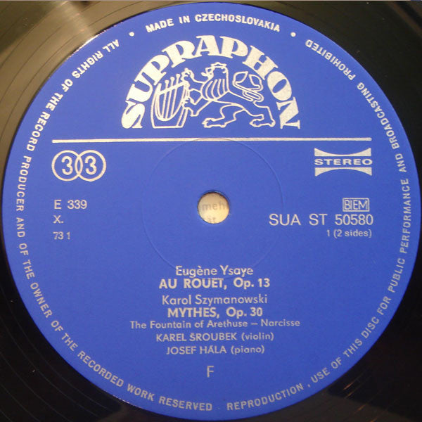 Karol Szymanowski, Eugène Ysaÿe, Karel Šroubek : Mythes / Au Rouet / Fantaisie (LP, Album, RP)