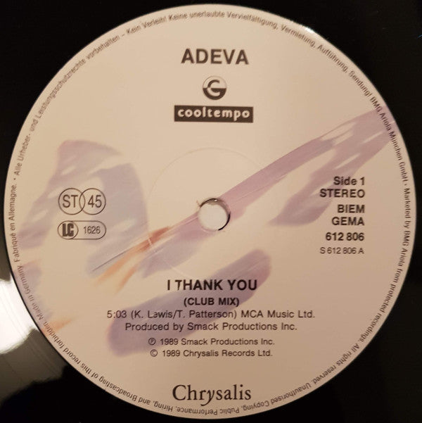 Adeva : I Thank You (The Smack Mixes) (12", Maxi)