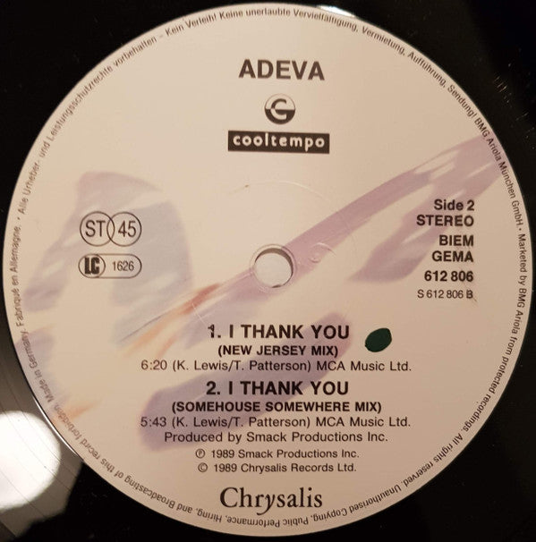 Adeva : I Thank You (The Smack Mixes) (12", Maxi)