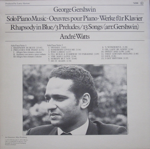 André Watts : Gershwin Solo Piano Music Rhapsody In Blue 3 Preludes - 13 Songs  (LP)