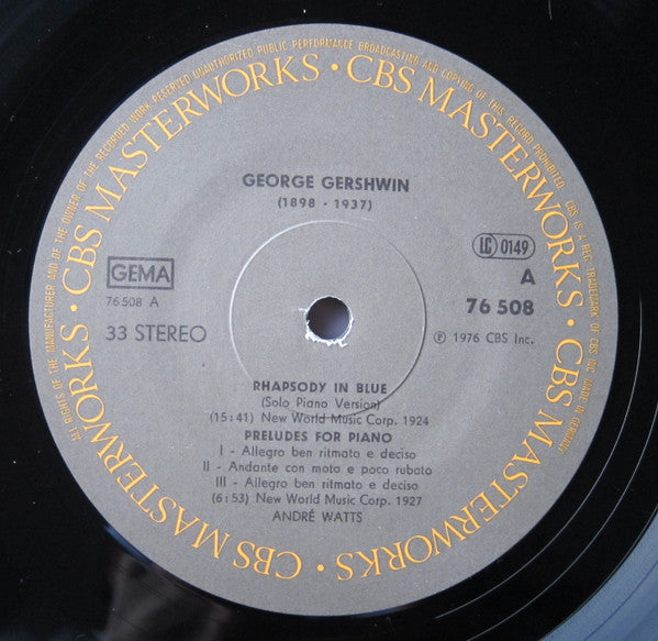 André Watts : Gershwin Solo Piano Music Rhapsody In Blue 3 Preludes - 13 Songs  (LP)