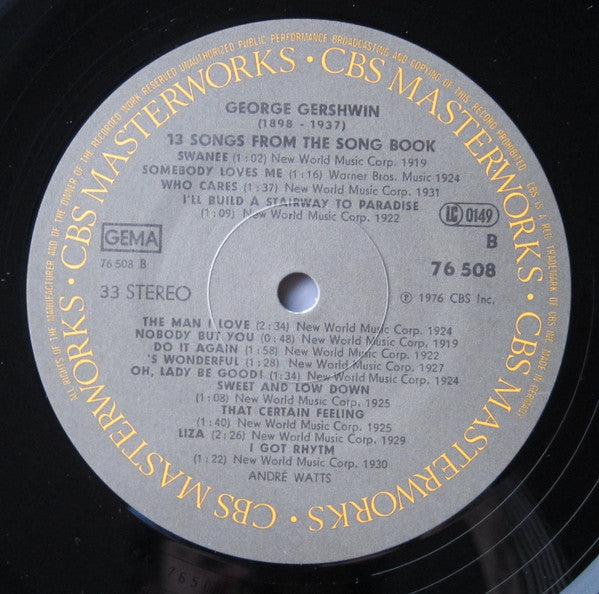 André Watts : Gershwin Solo Piano Music Rhapsody In Blue 3 Preludes - 13 Songs  (LP)
