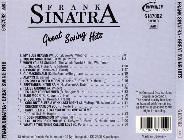 Frank Sinatra : Great Swing Hits (CD, Album)