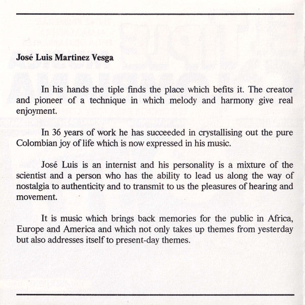 José Luis Martinez Vesga : El Tiple (Musica Colombiana) (CD, RE)