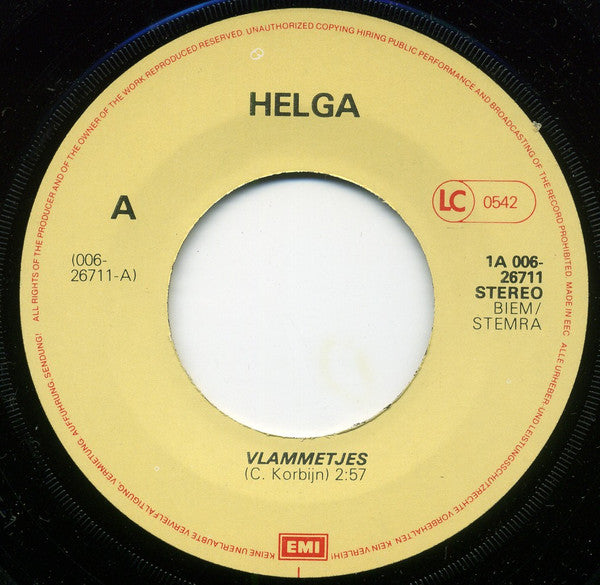 Helga (3) : Vlammetjes / Als Je Terug Komt Bij Mij (7", Single)