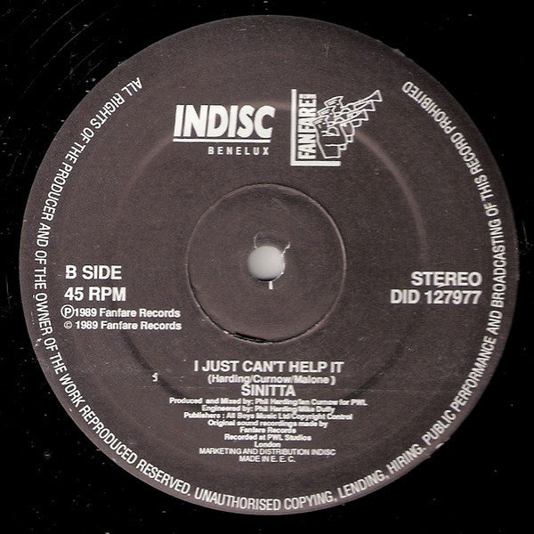 Sinitta : Right Back Where We Started From (Left Back On The Side Mix) (12")