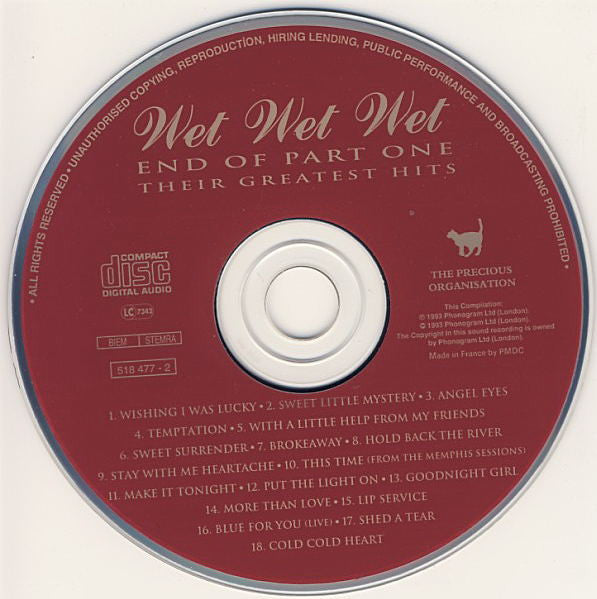 Wet Wet Wet : End Of Part One (Their Greatest Hits) (CD, Comp, RP)