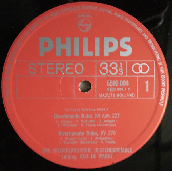 Wolfgang Amadeus Mozart, Nederlands Blazers Ensemble, Edo de Waart : Divertimenti  B Flat Major, K.227 / B Flat Major, K.270 / E Flat Major, K.226 / Adagio In F Major, K.410 (LP)