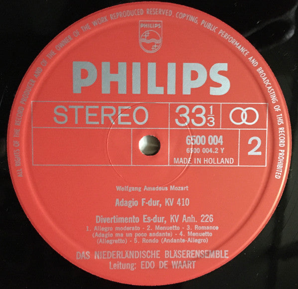 Wolfgang Amadeus Mozart, Nederlands Blazers Ensemble, Edo de Waart : Divertimenti  B Flat Major, K.227 / B Flat Major, K.270 / E Flat Major, K.226 / Adagio In F Major, K.410 (LP)
